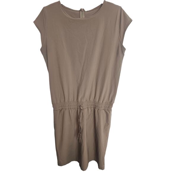 Albion Womens Going Places Tan Active Casual Work Dress Cinch Waist Sz M Pockets - Picture 2 of 10